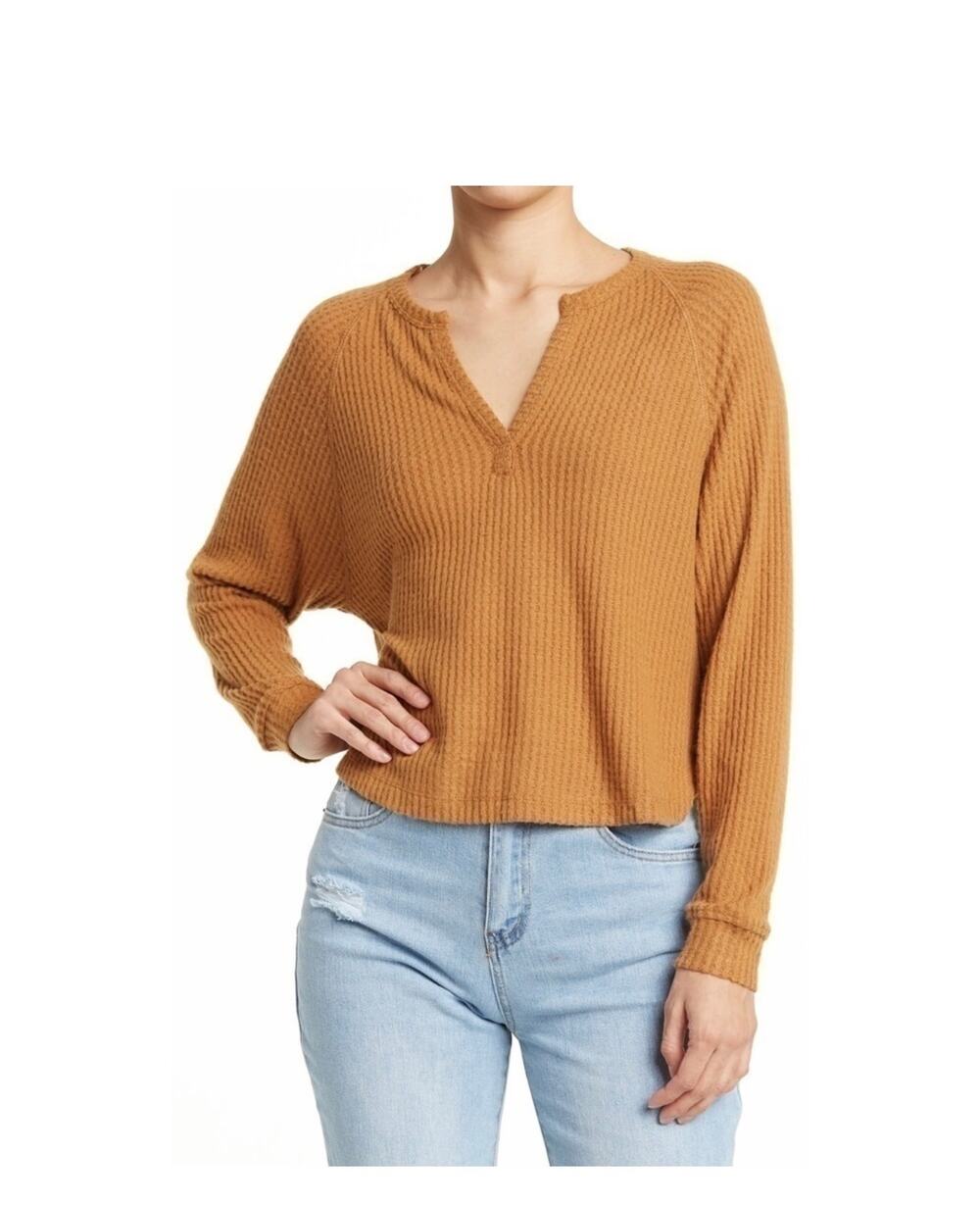 Abound tan waffle-knit long-sleeve top size S NEW # Bag 213
